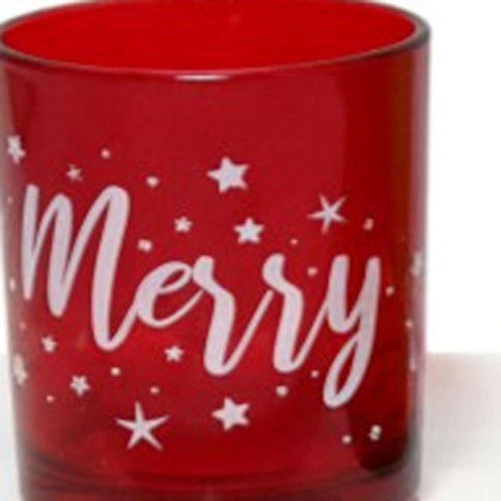 Set of Four Red Green And White Glass Christmas Tabletop Candle Holders