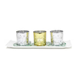 Set of Four Silver Gold And White Snowflake Glass Christmas Tabletop Candle Holders