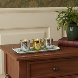 Set of Four Silver Gold And White Snowflake Glass Christmas Tabletop Candle Holders