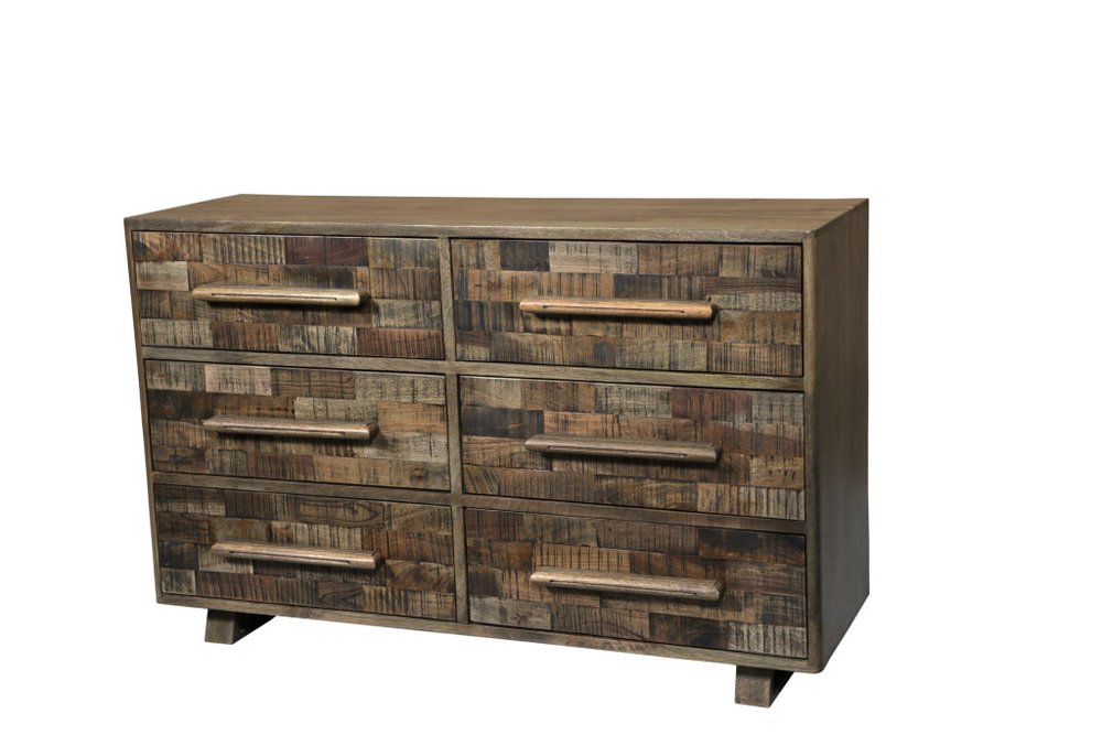 57" Brown Solid Wood Six Drawer Dresser