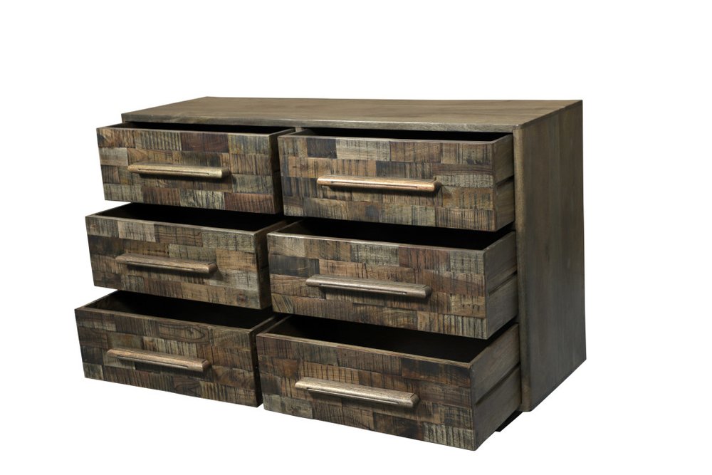 57" Brown Solid Wood Six Drawer Dresser