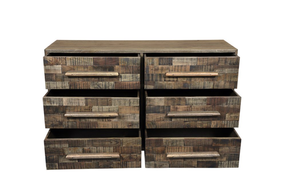 57" Brown Solid Wood Six Drawer Dresser