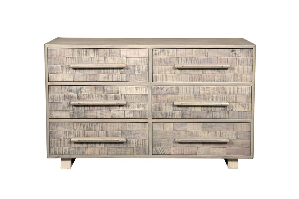 57" Gray Solid Wood Six Drawer Dresser