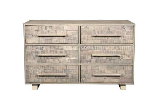 57" Gray Solid Wood Six Drawer Dresser