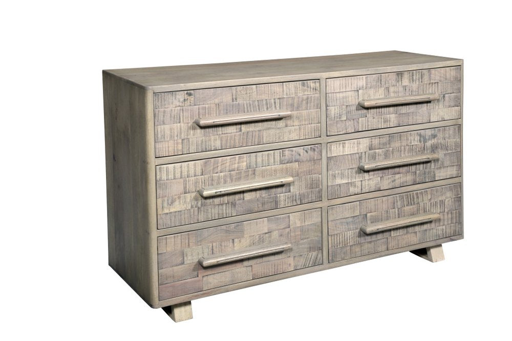 57" Gray Solid Wood Six Drawer Dresser