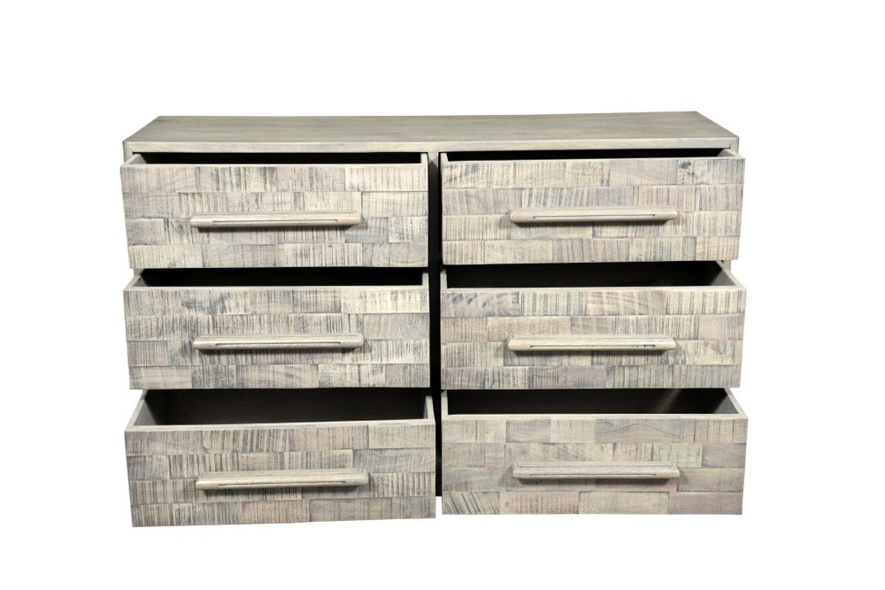 57" Gray Solid Wood Six Drawer Dresser