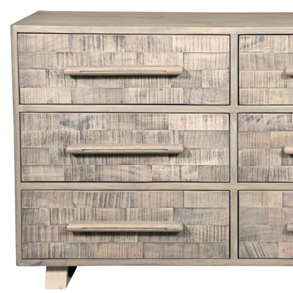 57" Gray Solid Wood Six Drawer Dresser