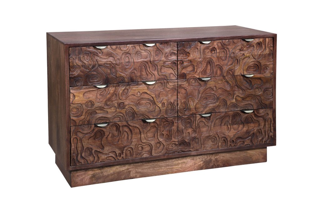 57" Brown Carved Abstract Solid Wood Six Drawer Dresser