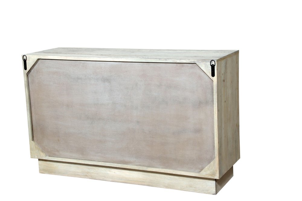 57" Gray Carved Geometric Solid Wood Six Drawer Dresser