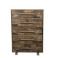 35" Brown Carved Geometric Solid Wood Five Drawer Dresser