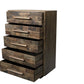 35" Brown Carved Geometric Solid Wood Five Drawer Dresser