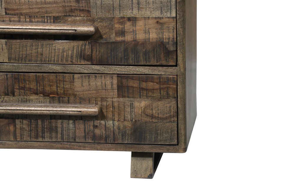 35" Brown Carved Geometric Solid Wood Five Drawer Dresser