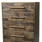 35" Brown Carved Geometric Solid Wood Five Drawer Dresser