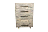35" Gray Carved Geometric Solid Wood Five Drawer Dresser