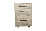 35" Gray Carved Geometric Solid Wood Five Drawer Dresser