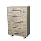 35" Gray Carved Geometric Solid Wood Five Drawer Dresser