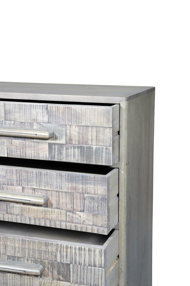 35" Gray Carved Geometric Solid Wood Five Drawer Dresser