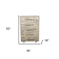 35" Gray Carved Geometric Solid Wood Five Drawer Dresser