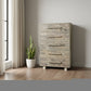 35" Gray Carved Geometric Solid Wood Five Drawer Dresser