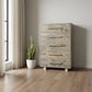 35" Gray Carved Geometric Solid Wood Five Drawer Dresser