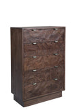 35" Brown Carved Abstract Solid Wood Five Drawer Dresser