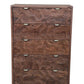 35" Brown Carved Abstract Solid Wood Five Drawer Dresser