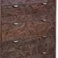35" Brown Carved Abstract Solid Wood Five Drawer Dresser