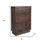 35" Brown Carved Abstract Solid Wood Five Drawer Dresser