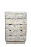35" Gray Carved Abstract Solid Wood Five Drawer Dresser