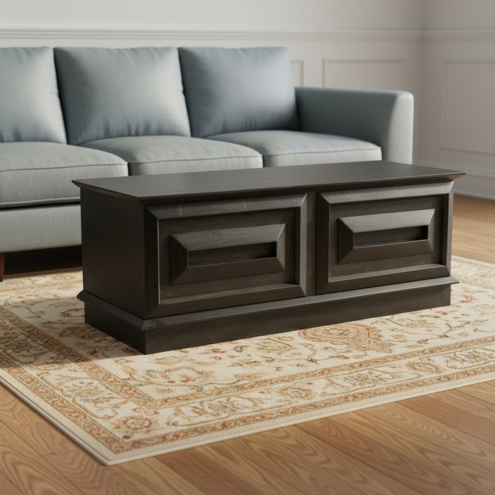 52" Dark Brown Solid Wood Storage Ottoman