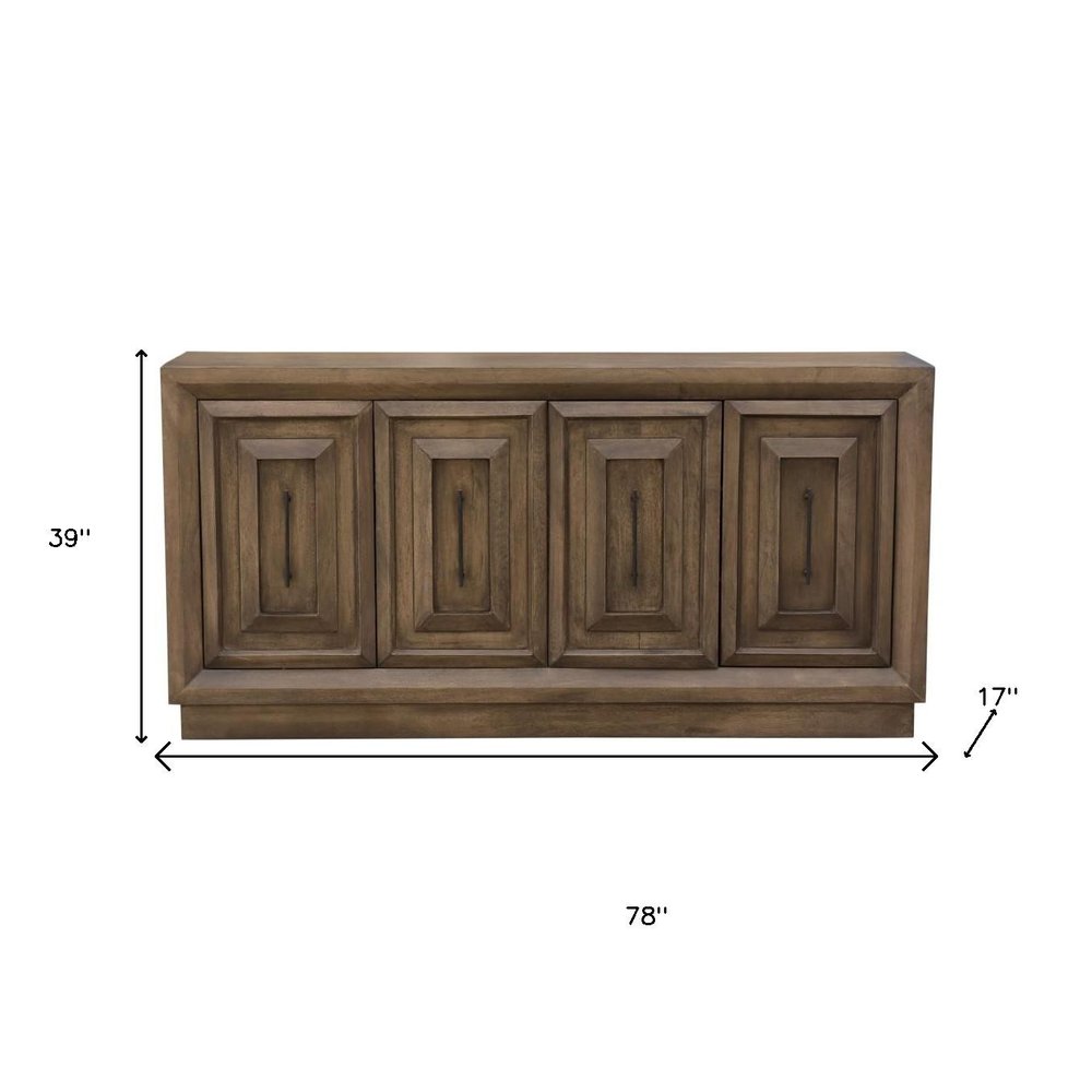 78" Brown Solid Wood Carved Geometric Sideboard with Four Doors