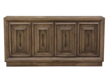 78" Brown Solid Wood Carved Geometric Sideboard with Four Doors