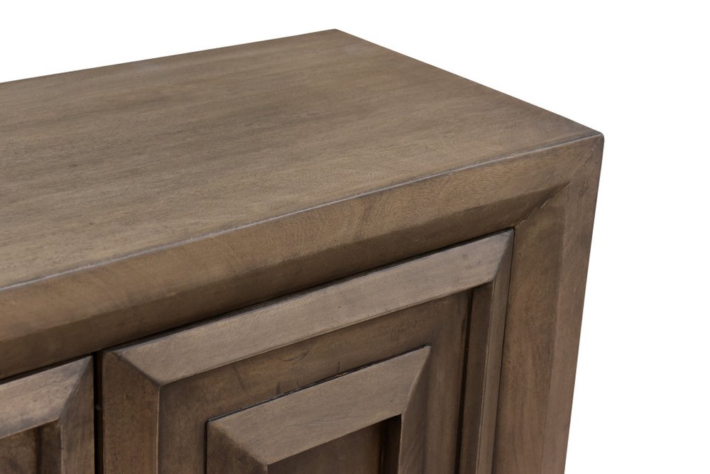 78" Brown Solid Wood Carved Geometric Sideboard with Four Doors