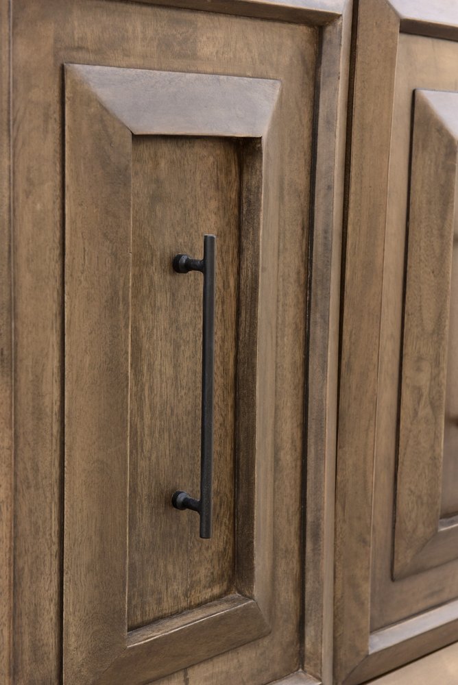 78" Brown Solid Wood Carved Geometric Sideboard with Four Doors