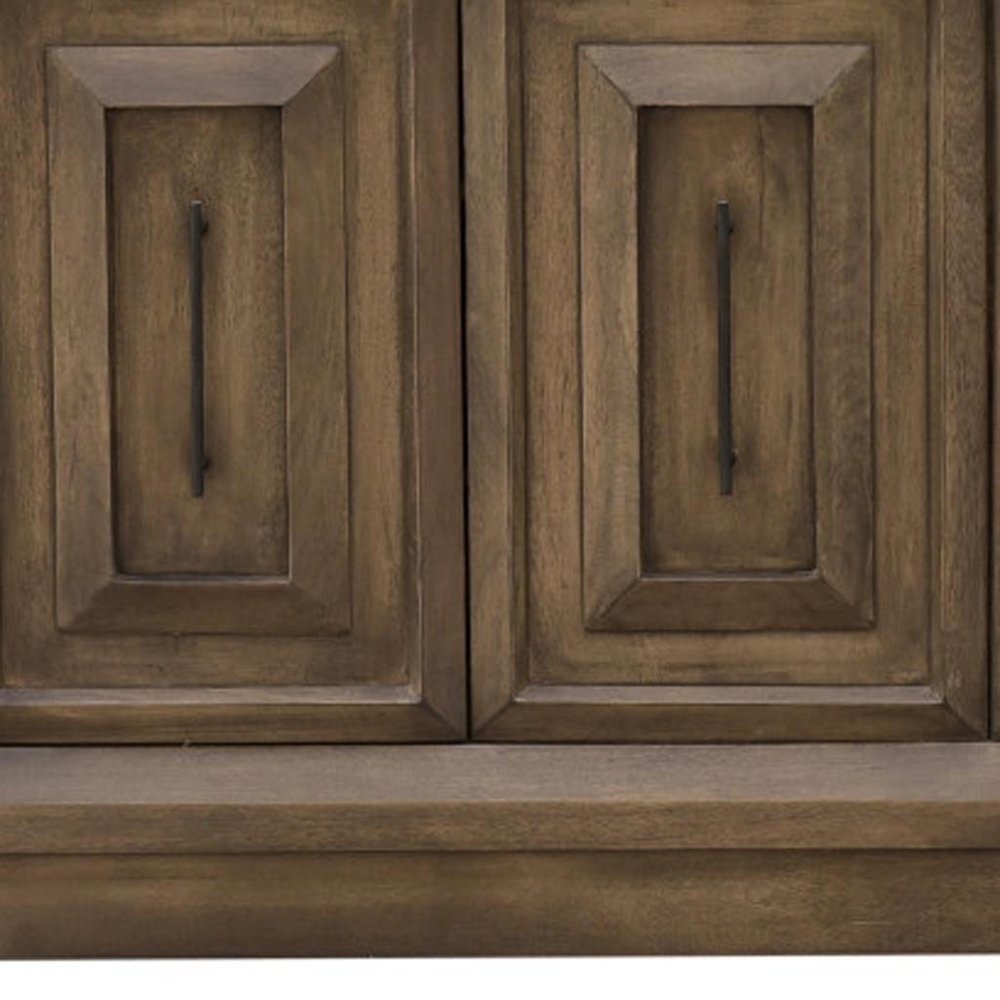 78" Brown Solid Wood Carved Geometric Sideboard with Four Doors