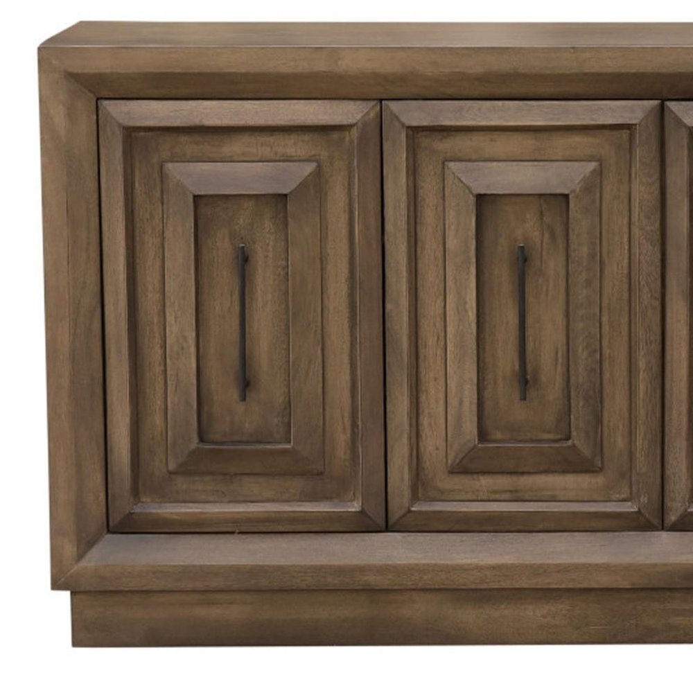 78" Brown Solid Wood Carved Geometric Sideboard with Four Doors