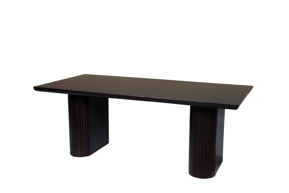 82" Dark Brown Wood Double Pedestal Base Dining Table