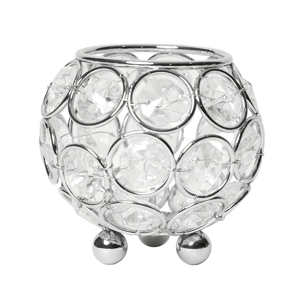 3" Silver Geometric Crystal Tabletop Votive Candle Holder