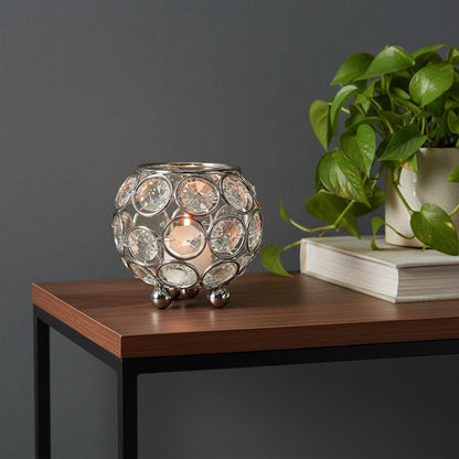 3" Silver Geometric Crystal Tabletop Votive Candle Holder
