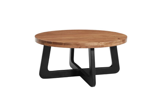 39" Brown and Black Solid Wood And Iron Round Cross Legs Coffee Table