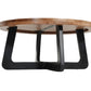 39" Brown and Black Solid Wood And Iron Round Cross Legs Coffee Table