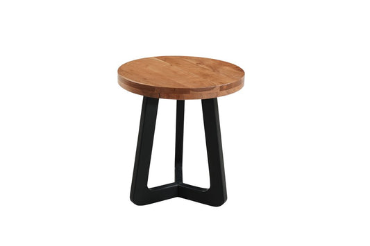 24" Brown and Black Solid Wood And Iron Round Cross Legs End Table