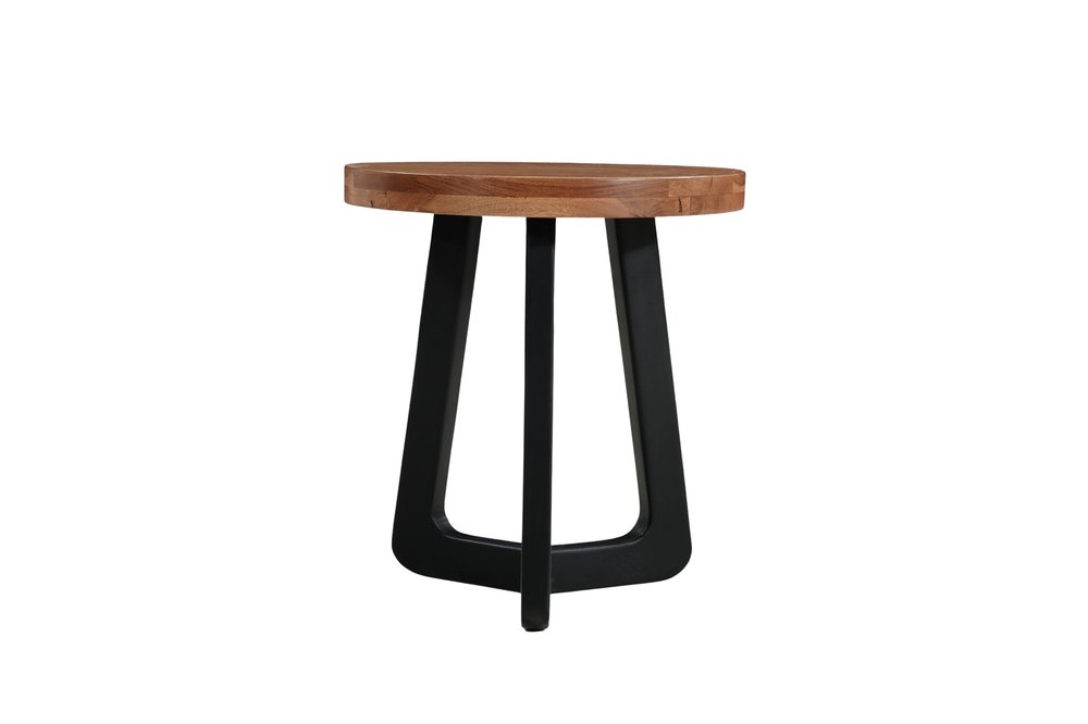 24" Brown and Black Solid Wood And Iron Round Cross Legs End Table