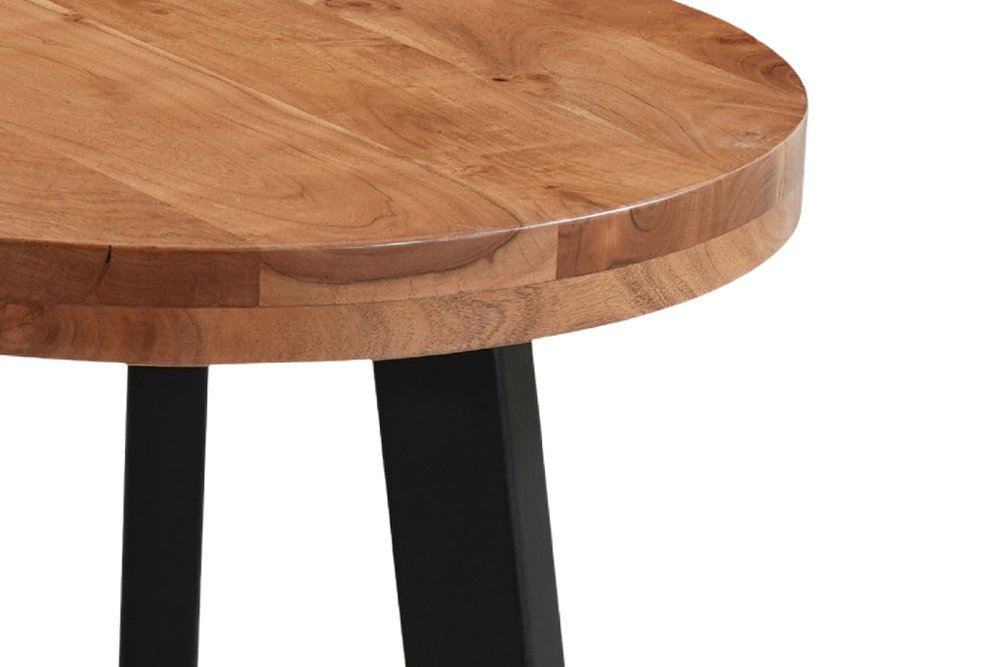 24" Brown and Black Solid Wood And Iron Round Cross Legs End Table