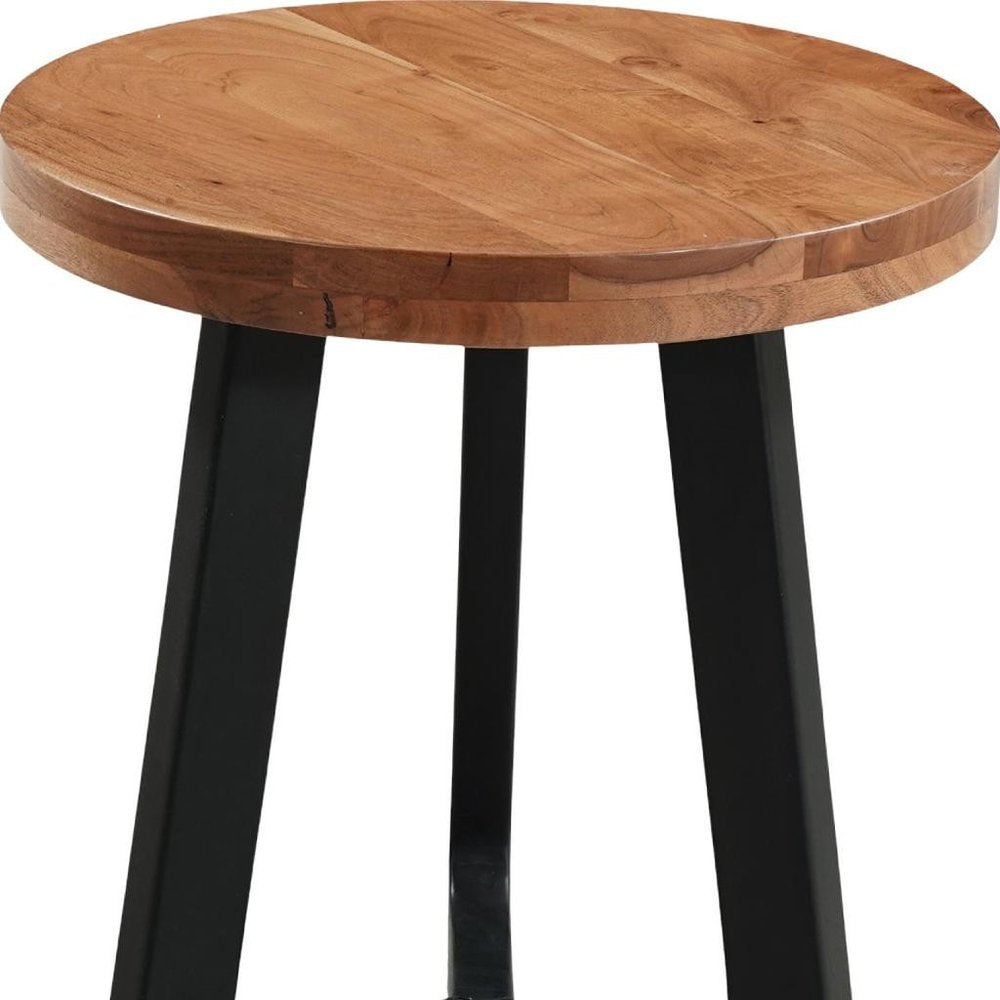 24" Brown and Black Solid Wood And Iron Round Cross Legs End Table