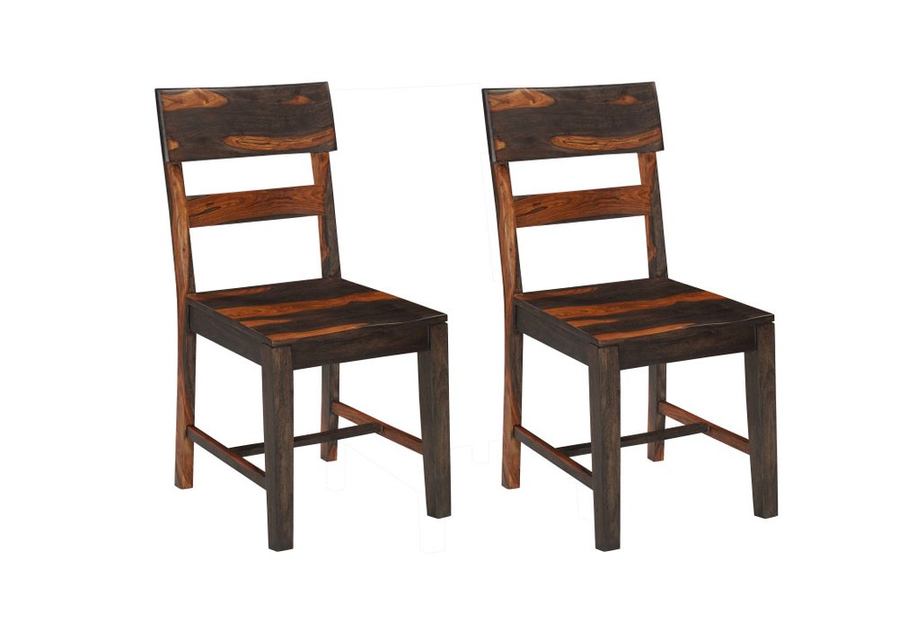 Set of Two Dark Brown Solid Wood Ladder Back Dining Side Chairs