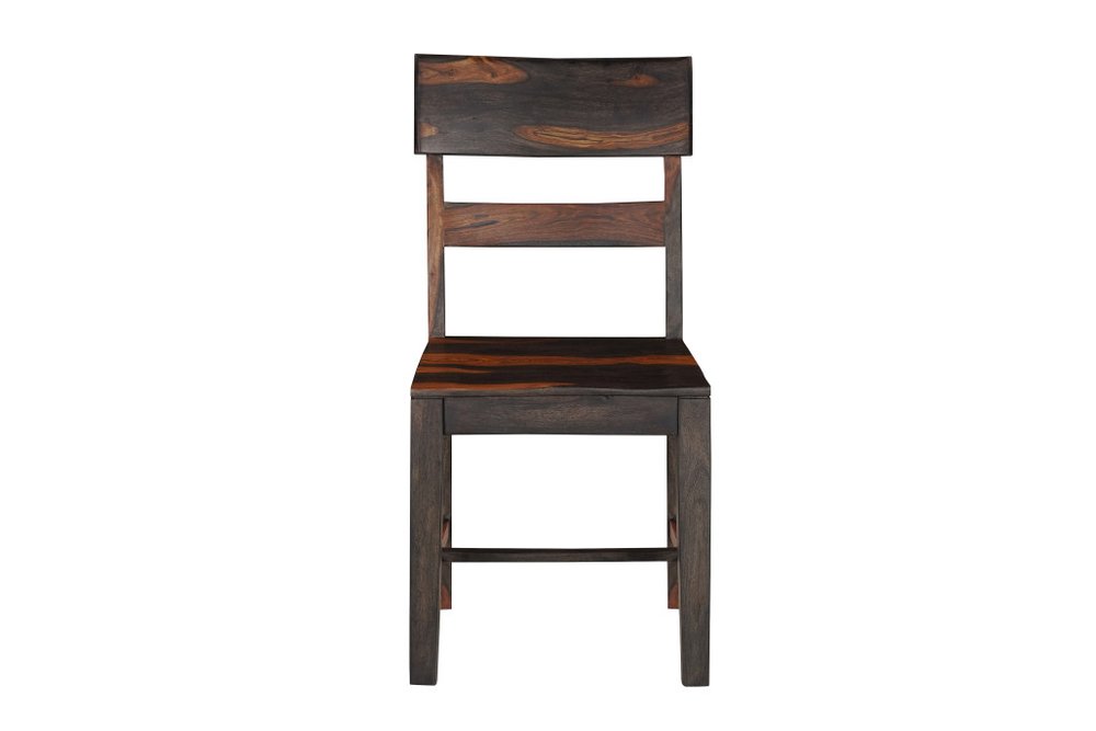 Set of Two Dark Brown Solid Wood Ladder Back Dining Side Chairs