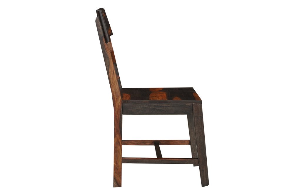 Set of Two Dark Brown Solid Wood Ladder Back Dining Side Chairs