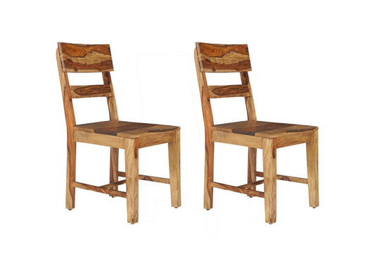 Set of Two Brown Solid Wood Ladder Back Dining Side Chairs