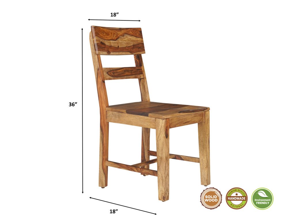 Set of Two Brown Solid Wood Ladder Back Dining Side Chairs